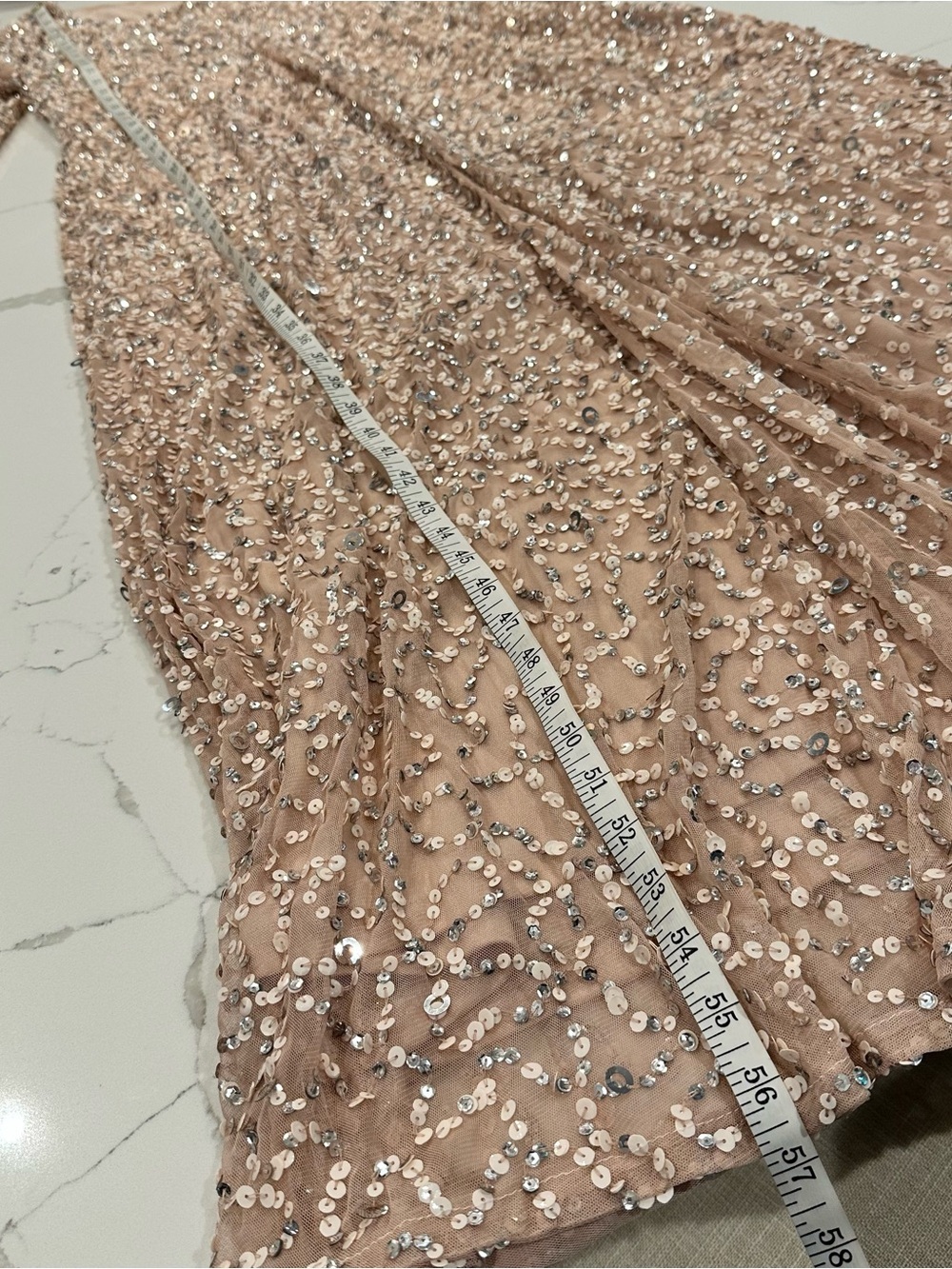 Adrianna Papell Scoop Back Sequin Gown Champagne Silver 12 Formal Dress Wedding - Picture 13 of 15